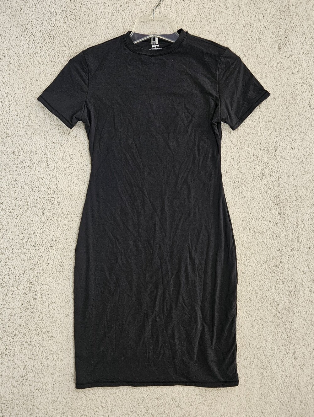 Skims Mini Dress T Shirt Short Sleeve Black Slimming Womens Large Stretch